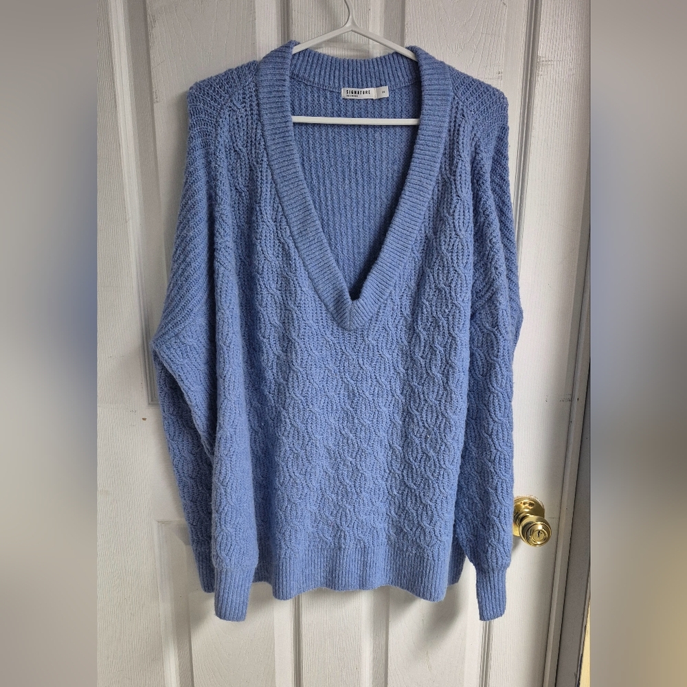 Charter Club Blue V-Neck Cable Knit Sweater